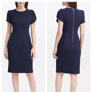Calvin Klein Indigo Blue Tulip Sleeve Sheath Women Dress, size 4